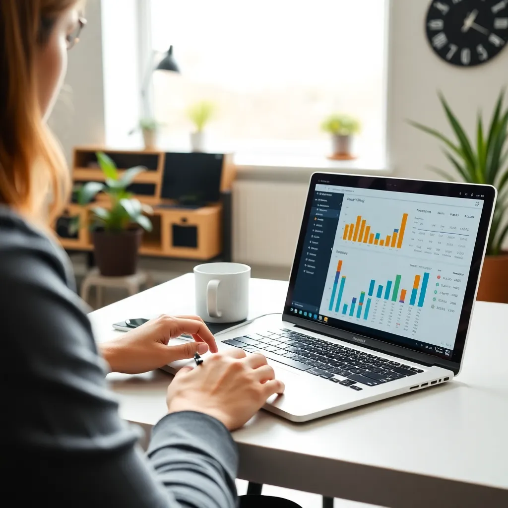 Persoon die budget plant op laptop met financiële grafieken